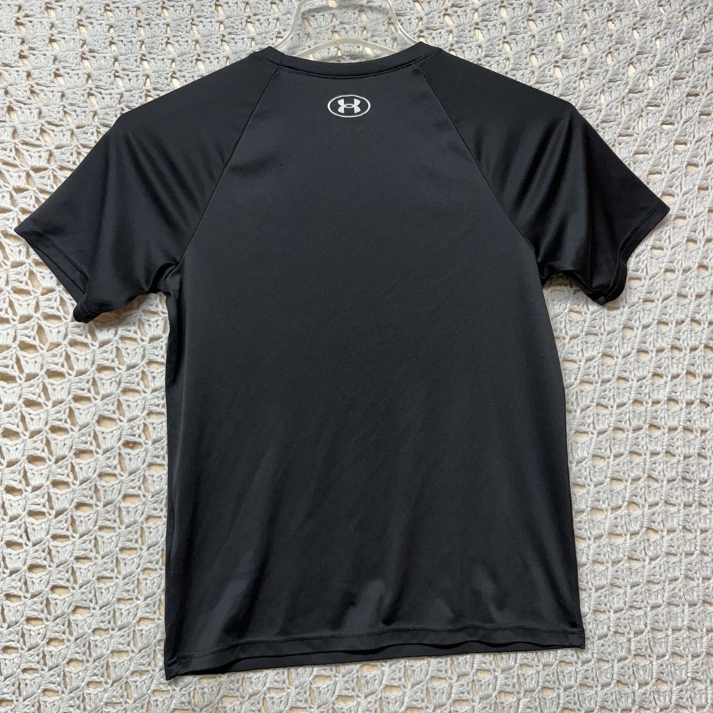 Under Armor Boys Shirt Youth Sz L Black Red Graphic School Activewear Short Slv - Picture 2 of 7
